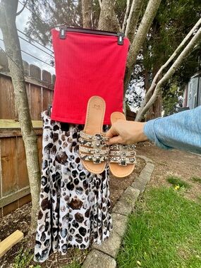 Elegant Chicos Animal Print Flounce Skirt Midi Size 1 skater chic feminine